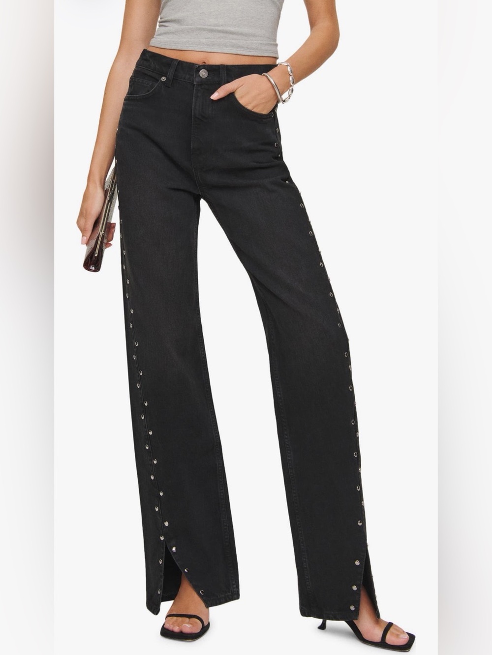 NWT Reformation Cary Studded High Waisted Slouchy Wide Leg Jeans - Size 31
